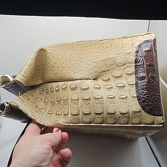 Croc Embossed Italian Leather Satchel in Taupe - Picture 9 of 10
